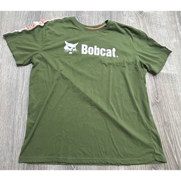 Bobcat T-Shirt Men's Size Large Cute Cat Logo Plain Pullover Causal Green - Picture 1 of 8